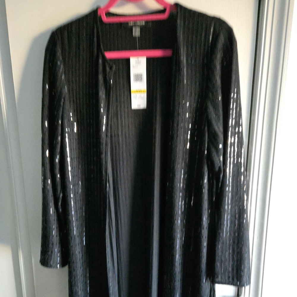 NWT Elegant Black Sequin Long Cardigan - Picture 5 of 11